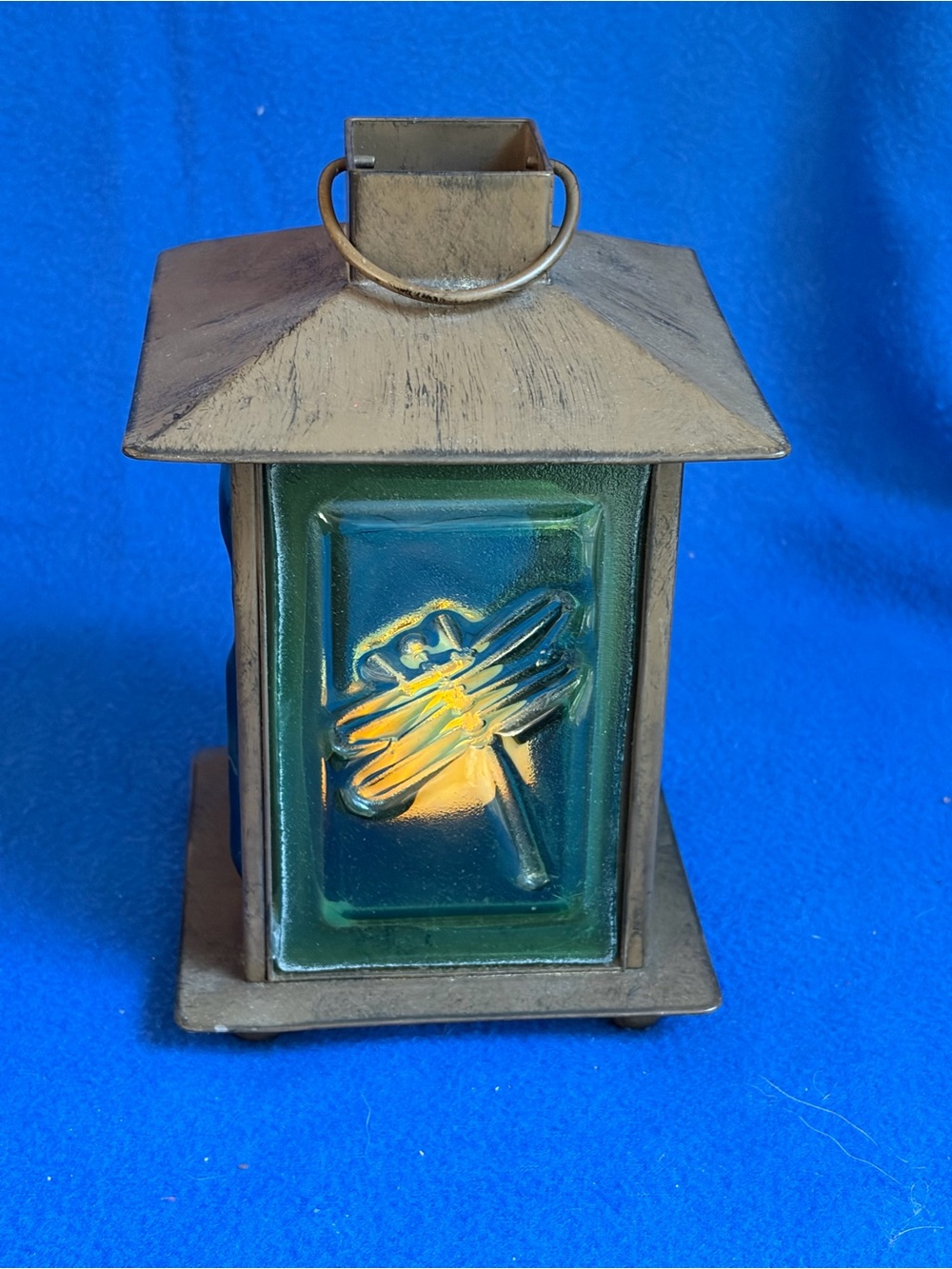 Rustic Bronze Dragonfly Glass Panel Lantern Rare Find- Unbranded vintage